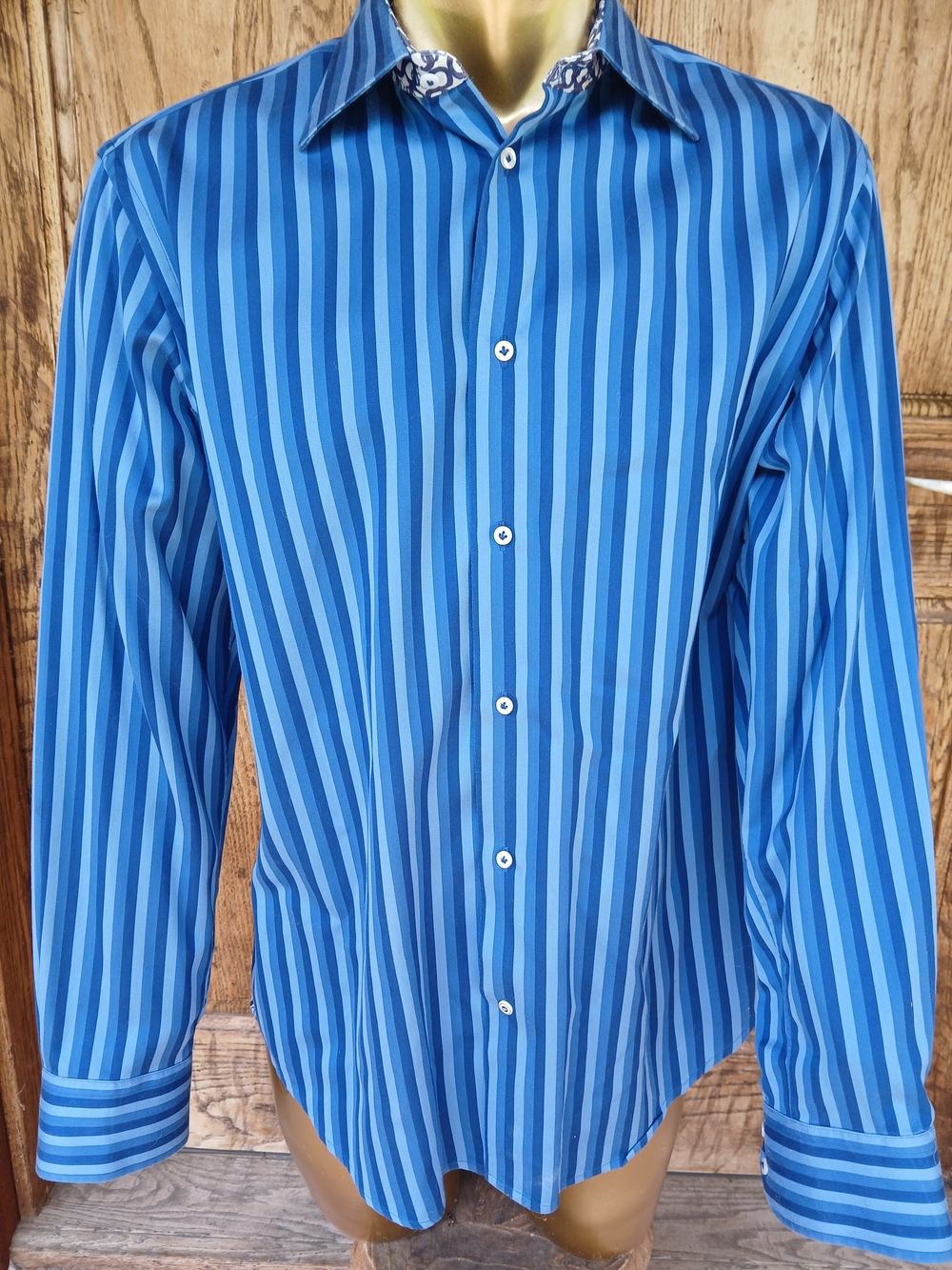 Robert Graham Men's Blue Vertical Striped Casual Dress Shirt L/XL 43/17